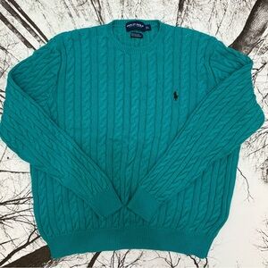 Polo Golf Teal Cable Knit Sweater Men’s Size large Cotton Cashmere